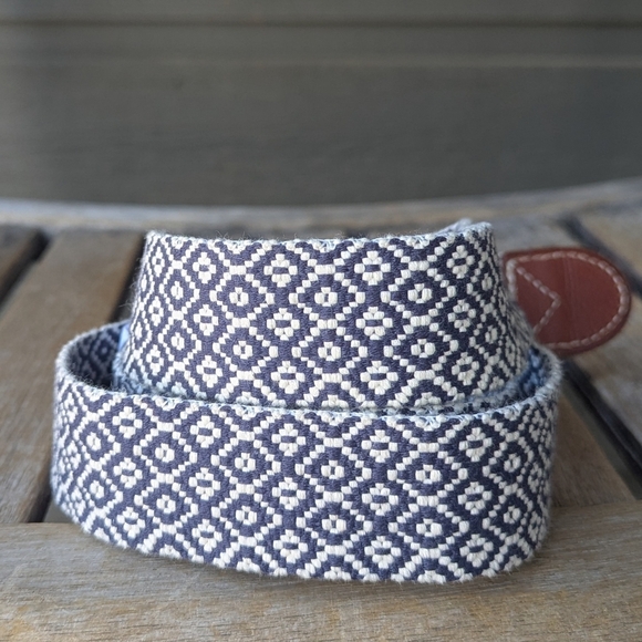 NWOT J. Crew Woven Cotton and Leather Nautical Sailor Belt Medium White Blue - Picture 2 of 6